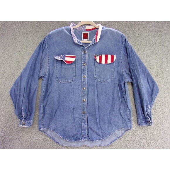 Vintage Western Denim Shirt Womens Large Mo Betta Stars Strips Buffalo Buttons - Picture 1 of 9